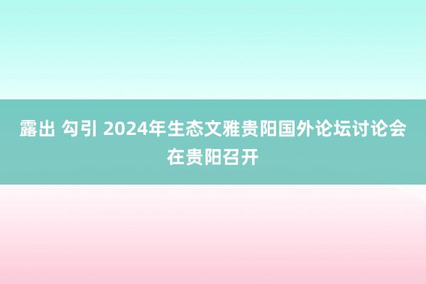 露出 勾引 2024年生态文雅贵阳国外论坛讨论会在贵阳召开