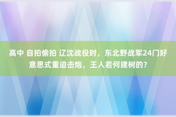 高中 自拍偷拍 辽沈战役时，东北野战军24门好意思式重迫击炮，王人若何建树的？