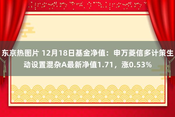 东京热图片 12月18日基金净值：申万菱信多计策生动设置混杂A最新净值1.71，涨0.53%